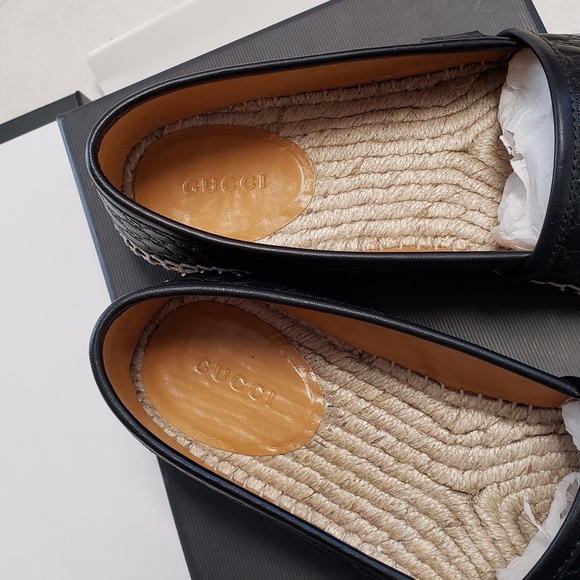 GUCCI AUTHENTIC Black Leather Espadrille Shoes - Picture 3 of 8